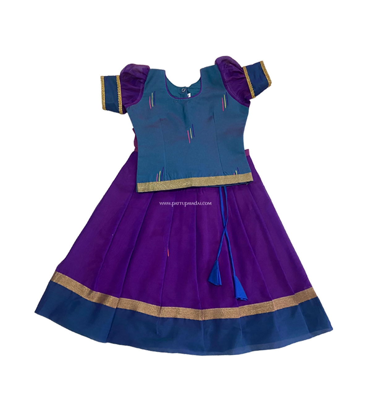 Violet and Peacock Blue Cotton Pavadai Set